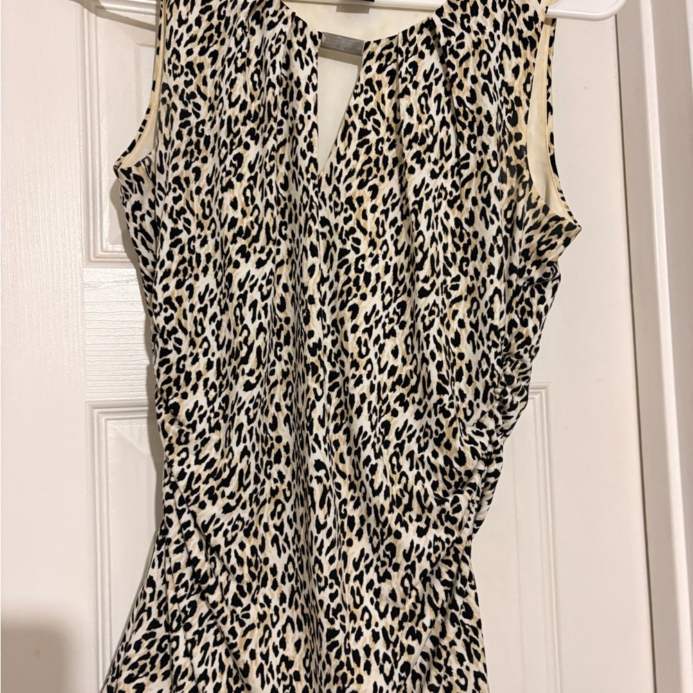 WHBM Sleeveless Leopard Print Keyhole Top - Cream & Black